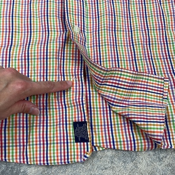 Burberry London Multi Color Rainbow Checked Gingham Button Down Shirt Sz L - Picture 8 of 11